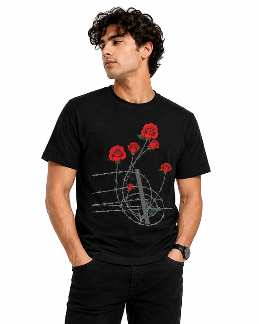 Barbed Rose Graphic T-Shirt – Black
