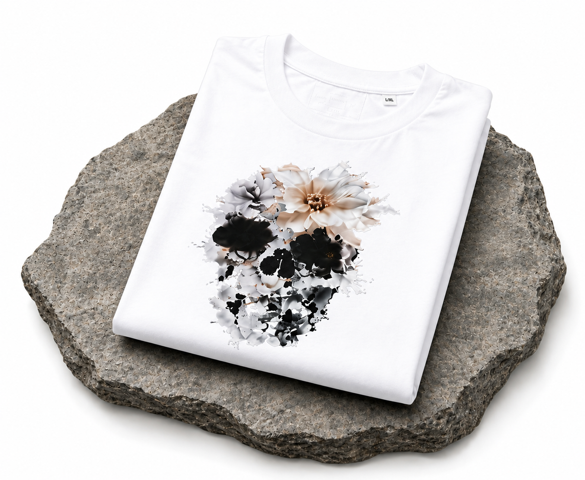 Floral Skull Graphic T-Shirt – White
