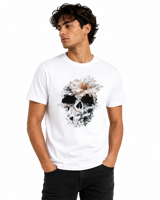 Floral Skull Graphic T-Shirt – White