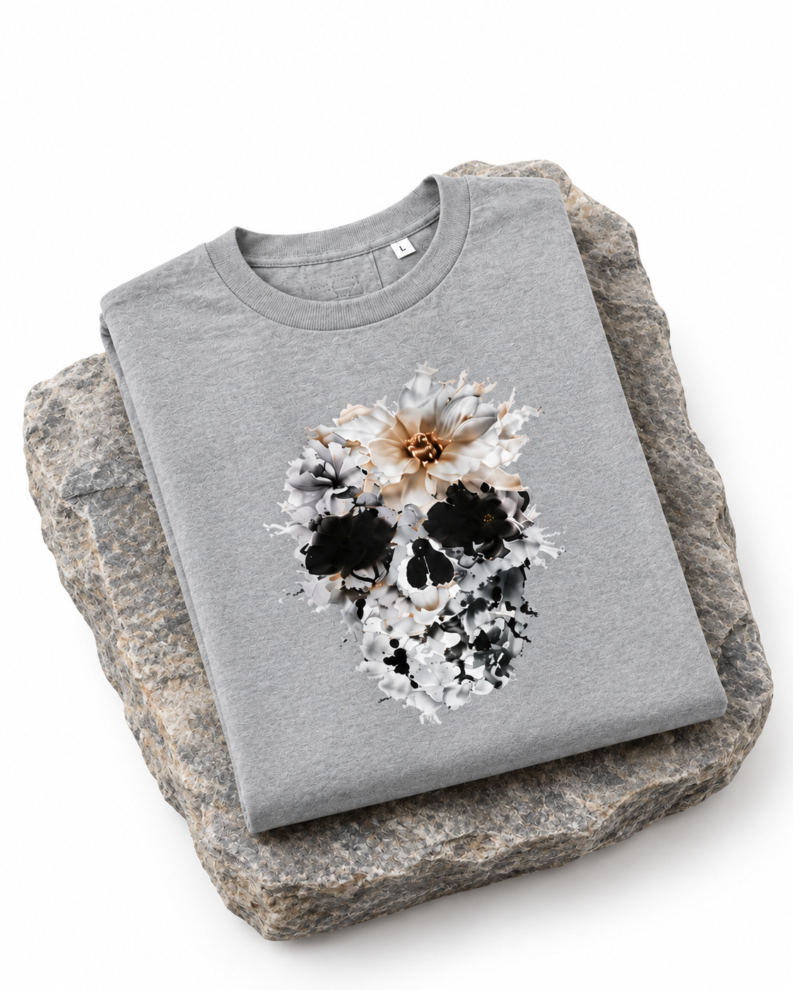 Floral Skull Graphic T-Shirt – Gray