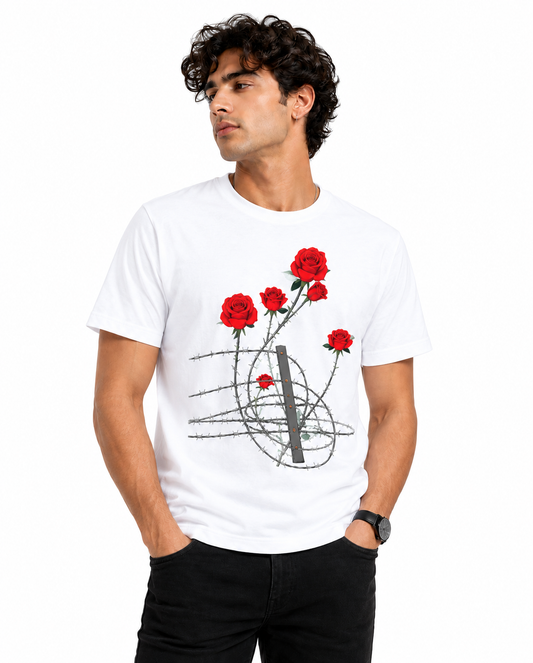 Barbed Rose Graphic T-Shirt – White