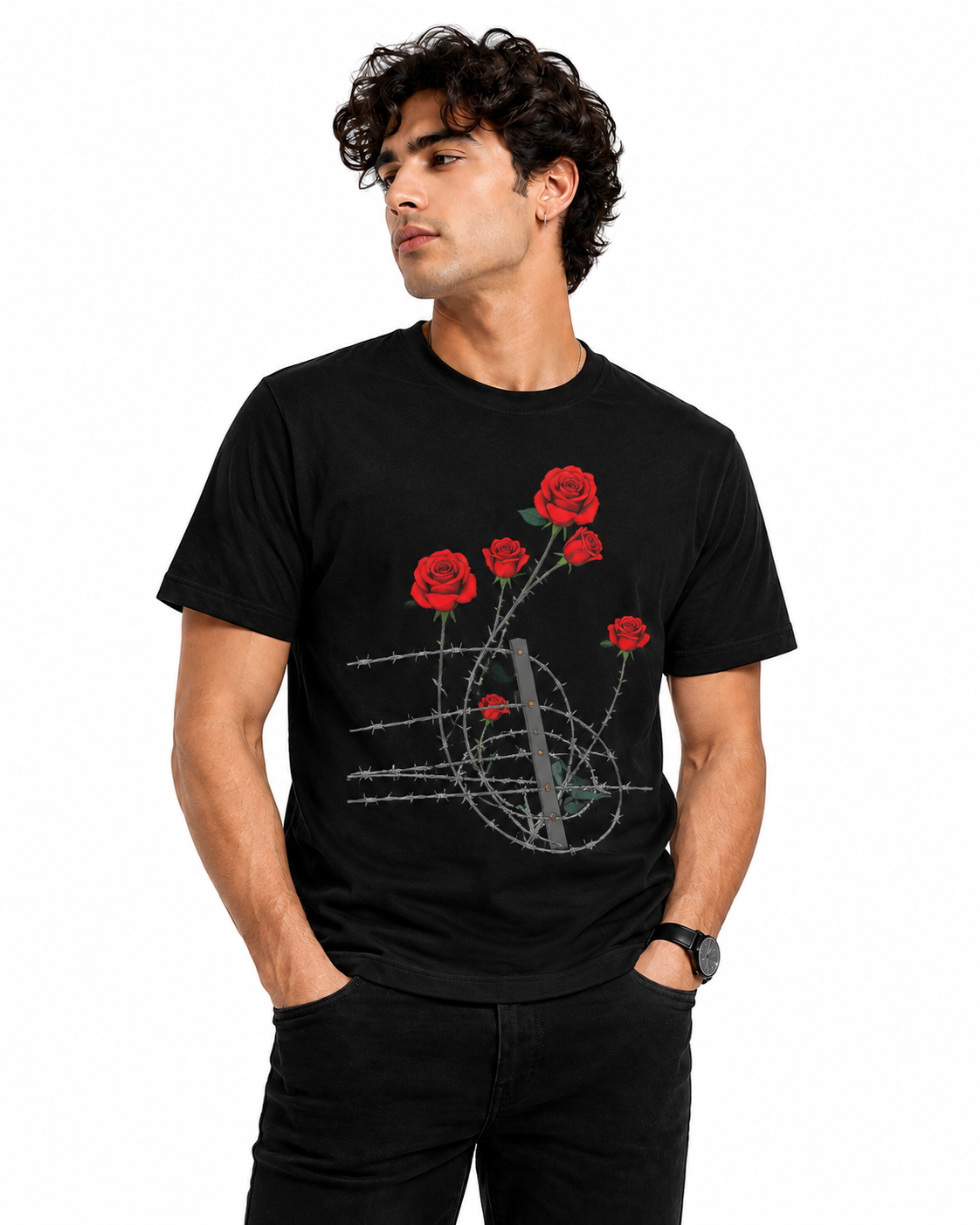 Barbed Rose Graphic T-Shirt – Black