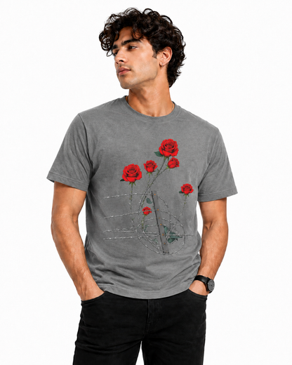 Barbed Rose Graphic T-Shirt – Heather Gray