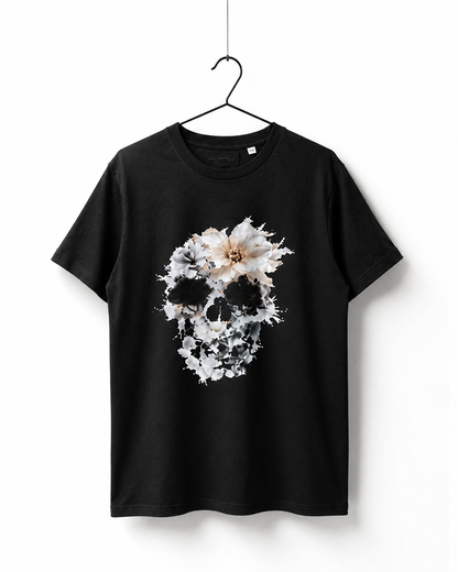 Floral Skull Graphic T-Shirt – Black
