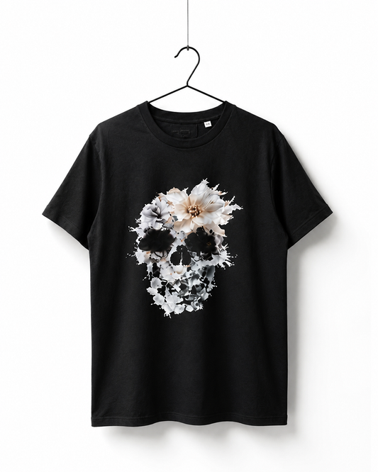 Floral Skull Graphic T-Shirt – Black