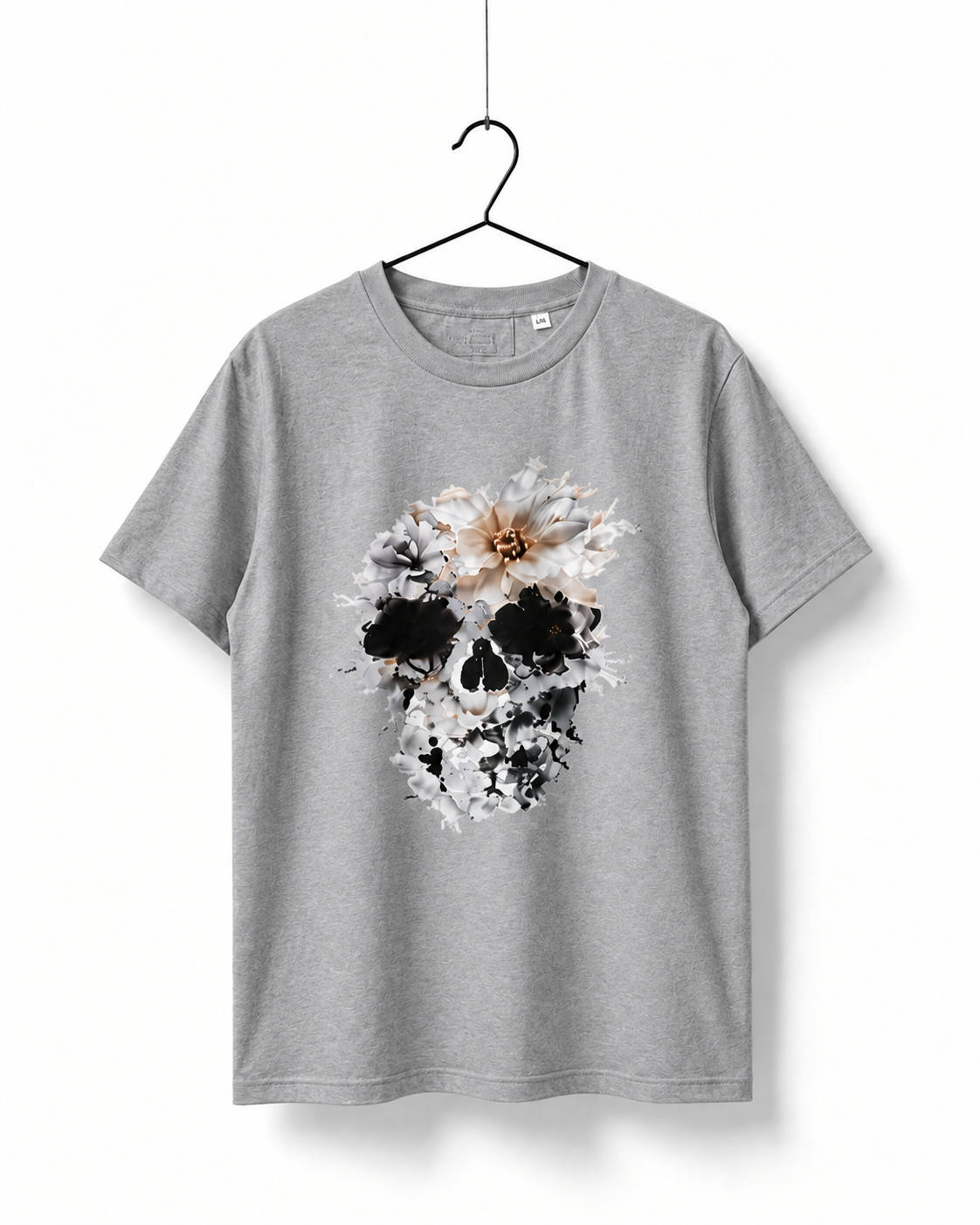 Floral Skull Graphic T-Shirt – Gray