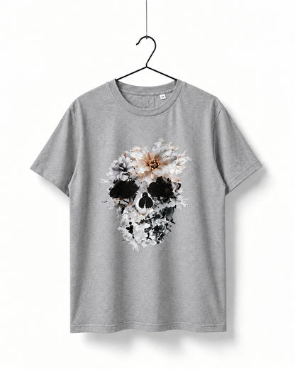 Floral Skull Graphic T-Shirt – Gray