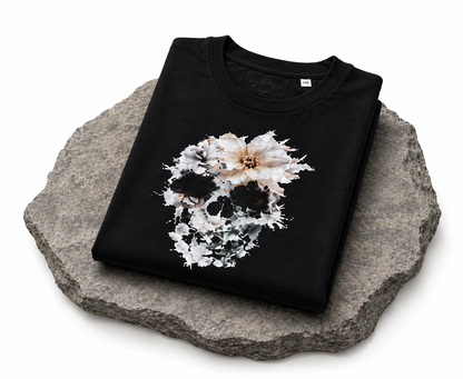 Floral Skull Graphic T-Shirt – Black