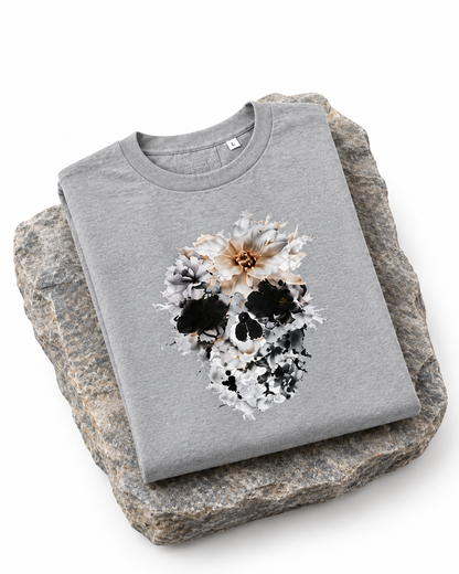 Floral Skull Graphic T-Shirt – Gray