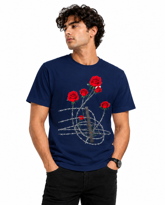 Barbed Rose Graphic T-Shirt – Navy Blue