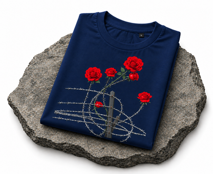 Barbed Rose Graphic T-Shirt – Navy Blue