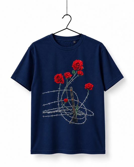 Barbed Rose Graphic T-Shirt – Navy Blue